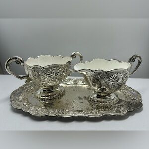 Vintage Himark Silver-Plated Creamer and Sugar Set with Tray